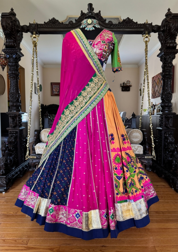 Pink Navy Orange Navratri Choli Set
